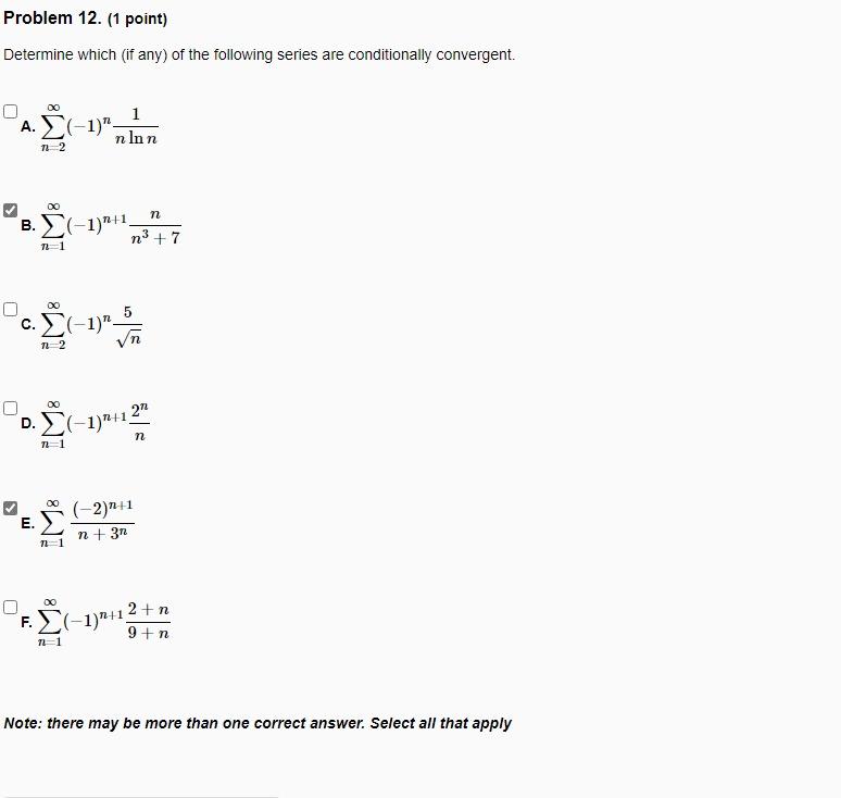 Solved Problem 12. (1 point) Determine which (if any) of the | Chegg.com