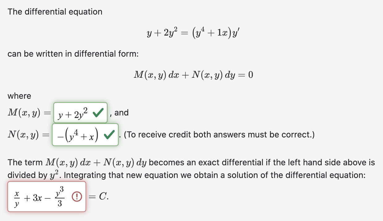 Solved The differential equation y+2y2=(y4+1x)y′ can be