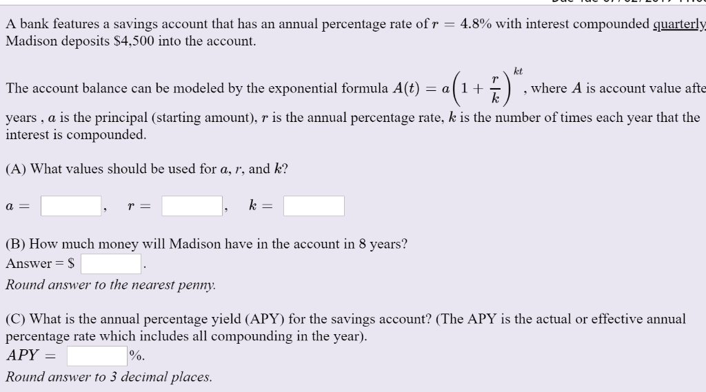 Solved A bank features a savings account that has an annual | Chegg.com
