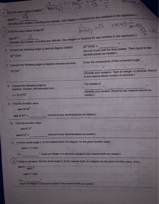 Solved find the exact value of cot 60 degrees. find the | Chegg.com