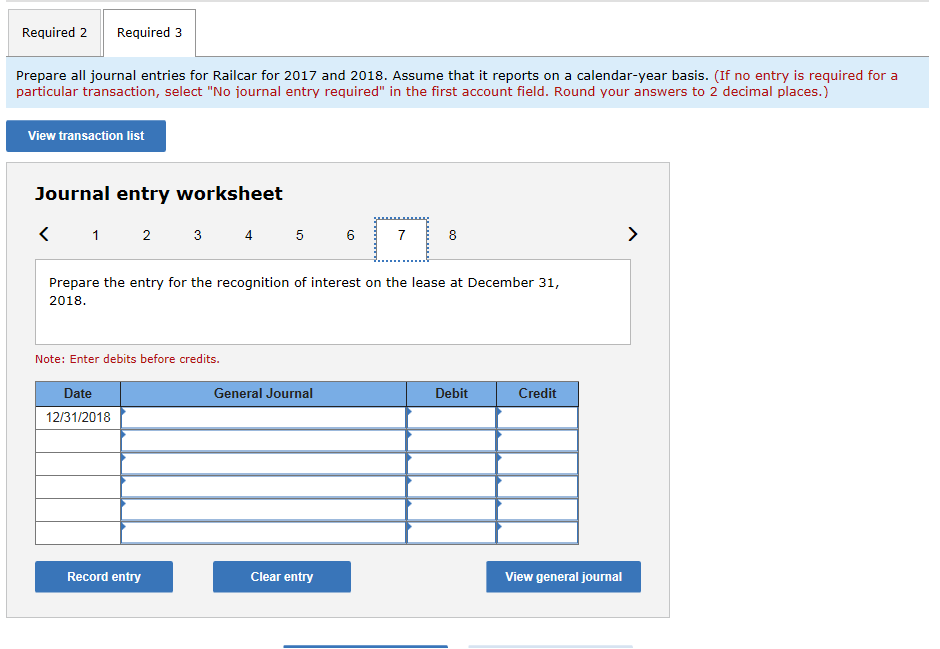 Required 2 required 3 prepare all journal entries for railcar for 2017 and 2018. assume that it reports on a calendar-year ba