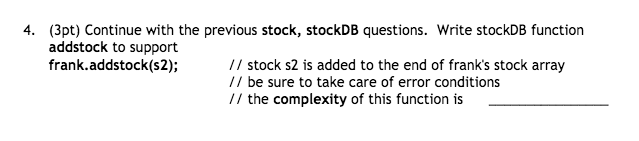 3. Complete the following minimal stockDB.h code that | Chegg.com