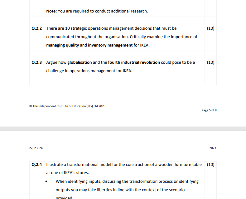 Q The Independent Institute of Education (Pty) Ltd 2023
Page
\( 22 ; 23 ; 24 \)
Q.2.4 Illustrate a transformational model for