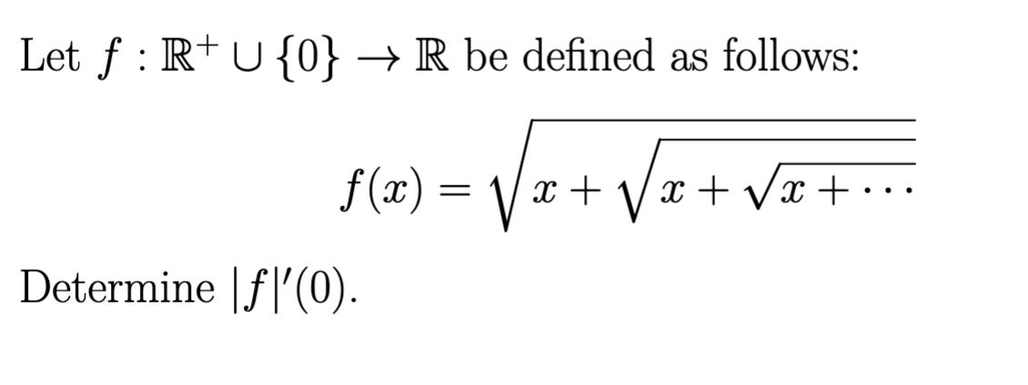 Solved Let f:R+∪{0}→R be defined as follows: f(x)=x+x+x+⋯ | Chegg.com