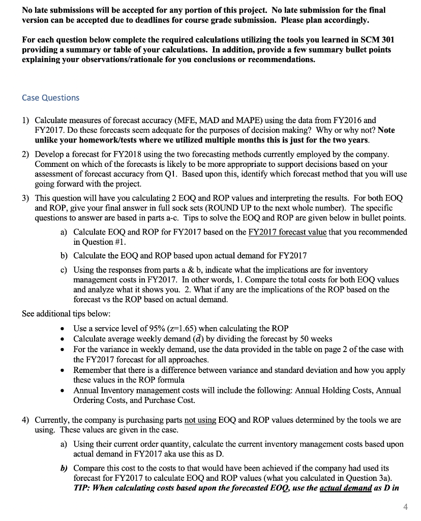 Final Project Assignment SCM 301 Overview of the Case | Chegg.com