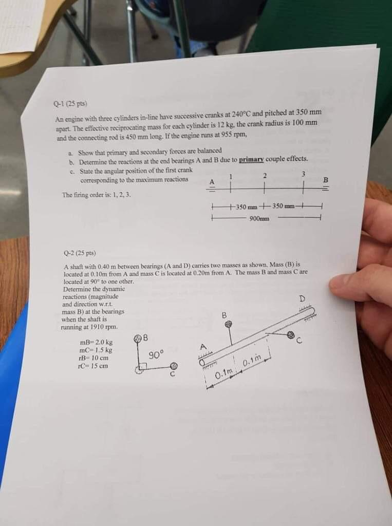 Solved Q-1 (25 pts An engine with three cylinders in-line | Chegg.com