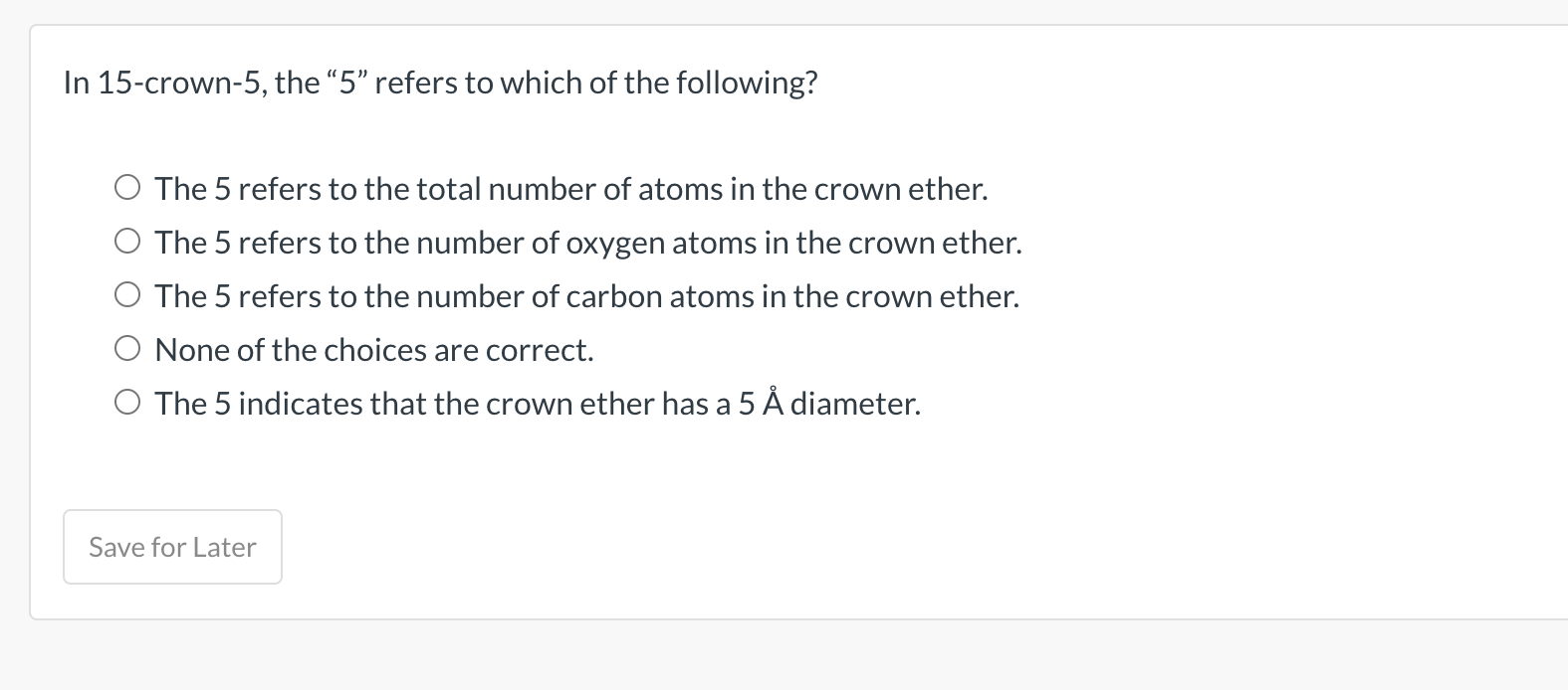 Solved In 15 crown 5 the 5 refers to which of the Chegg com