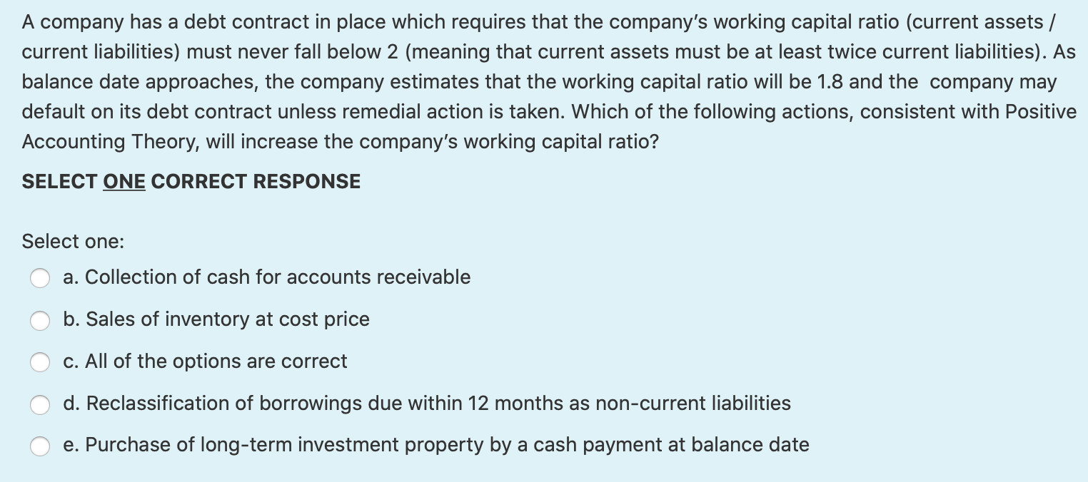 Solved A company has a debt contract in place which requires | Chegg.com