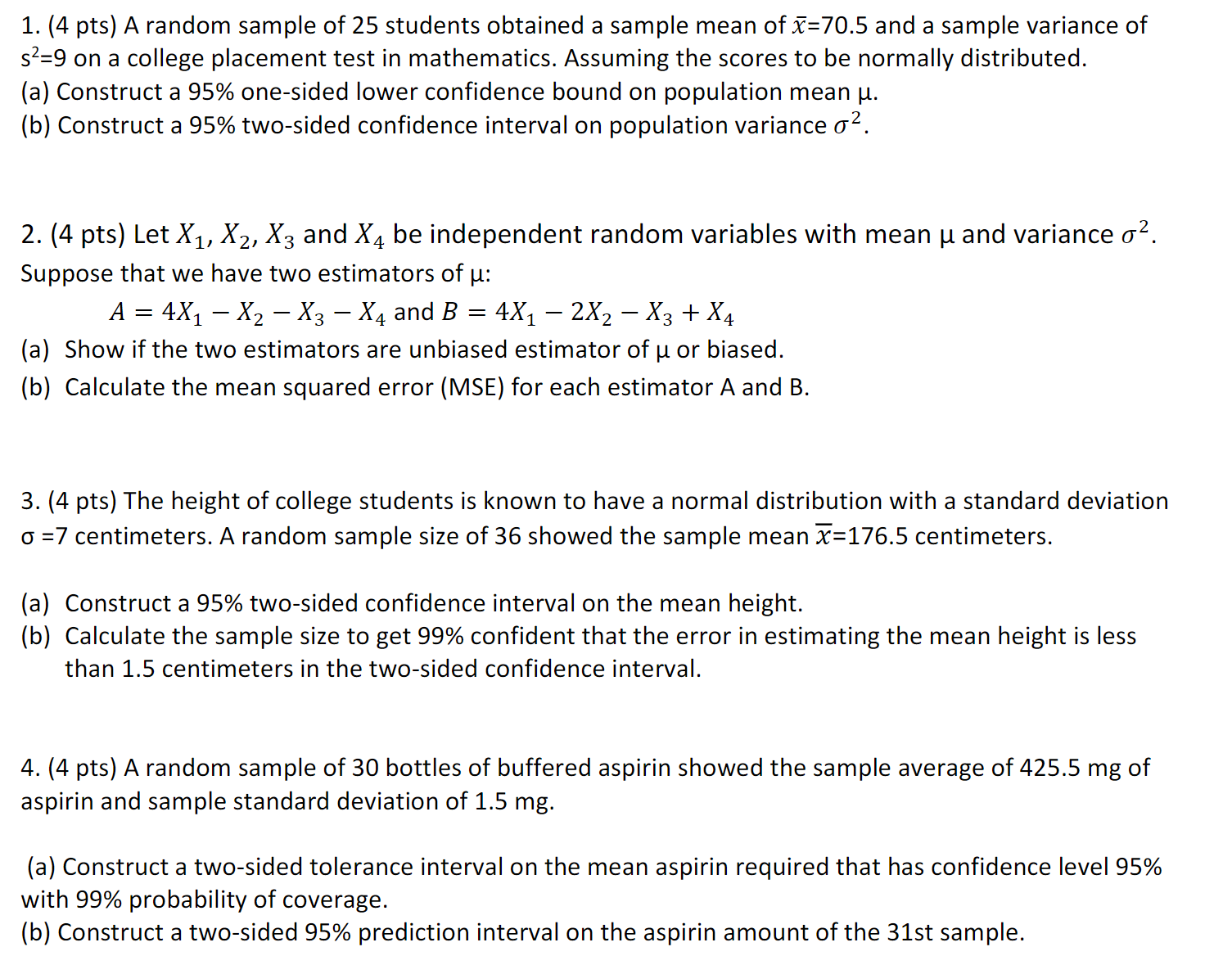 Solved 1. (4 pts) A random sample of 25 students obtained a | Chegg.com