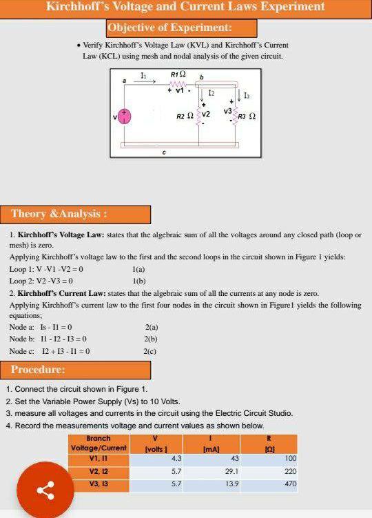 Solved Kirchhoff's Voltage And Current Laws Experiment | Chegg.com