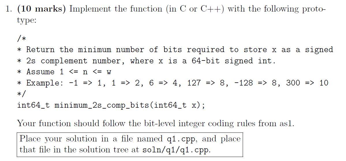 Solved 1. (10 marks) Implement the function (in C or C++) | Chegg.com