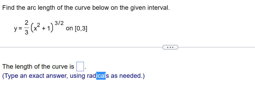 find the arc length of the curve below on the given interval