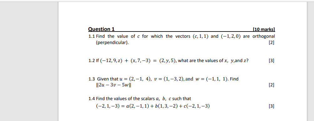 Solved Question 1 10 Marks 1 1 Find The Value Of C For W Chegg Com