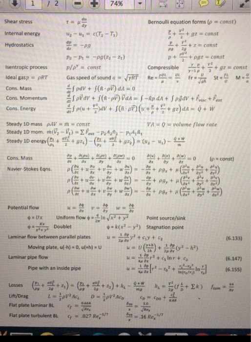 Solved du Shear stress Bernoulli equation forms (p const) | Chegg.com