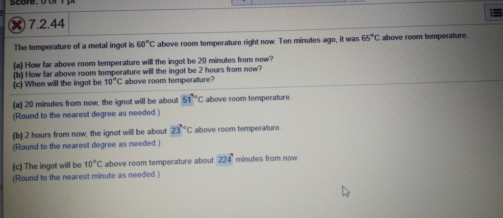 Solved 7 2 44 The Temperature Of A Metal Ingot Is 60 C Above Chegg Com