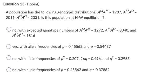 Solved Question 13 (1 point) A population has the following | Chegg.com