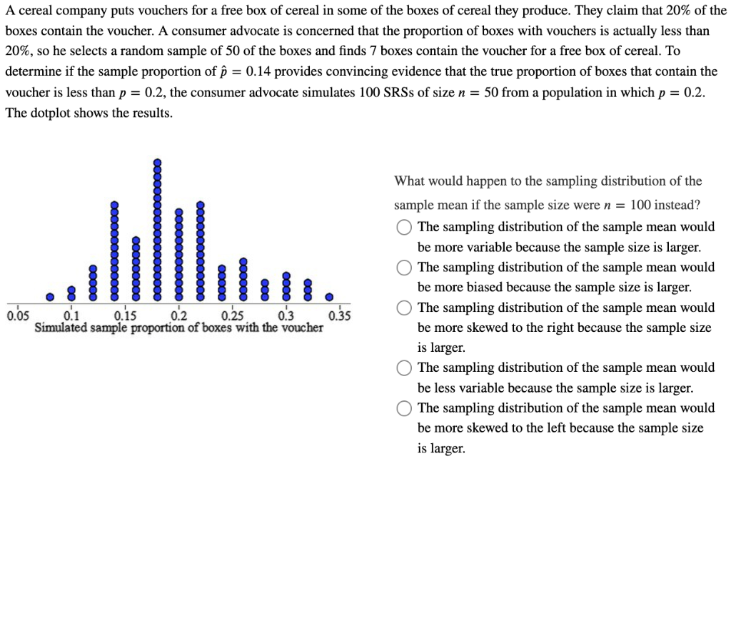 Solved A cereal company puts vouchers for a free box of