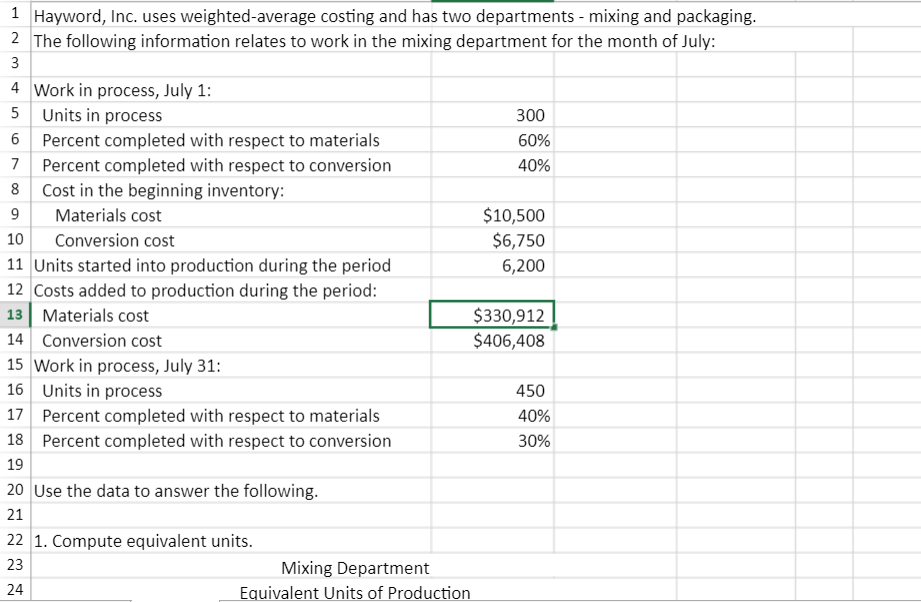 Solved 6 7 9 1 Hayword Inc Uses Weighted Average Costing 1779