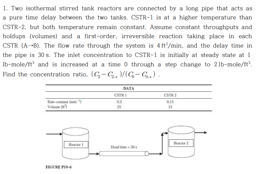 Solved 1. Two isothermal stirred tank reactors are connected | Chegg.com