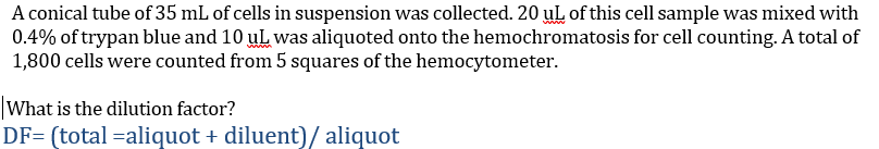 Solved A conical tube of 35 mL of cells in suspension was | Chegg.com