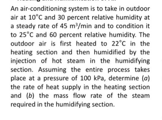 Solved An air-conditioning system is to take in outdoor air | Chegg.com