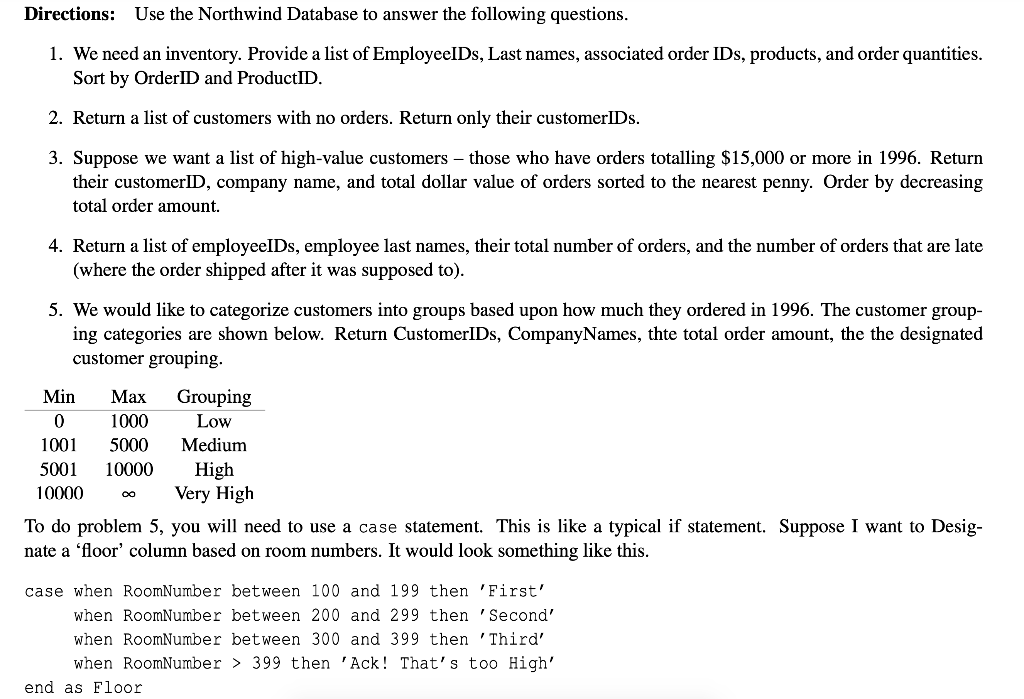 Solved Please Use The Northwind Database In SQL To Answer