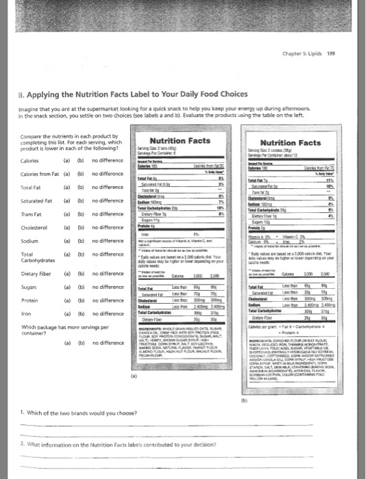 Chaptar S Lipids 199 il. Applying the Nutrition Facts | Chegg.com