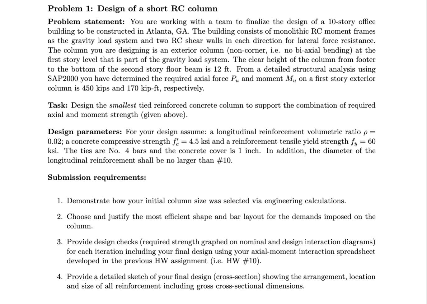 Solved Problem 1: Design of a short RC column Problem | Chegg.com