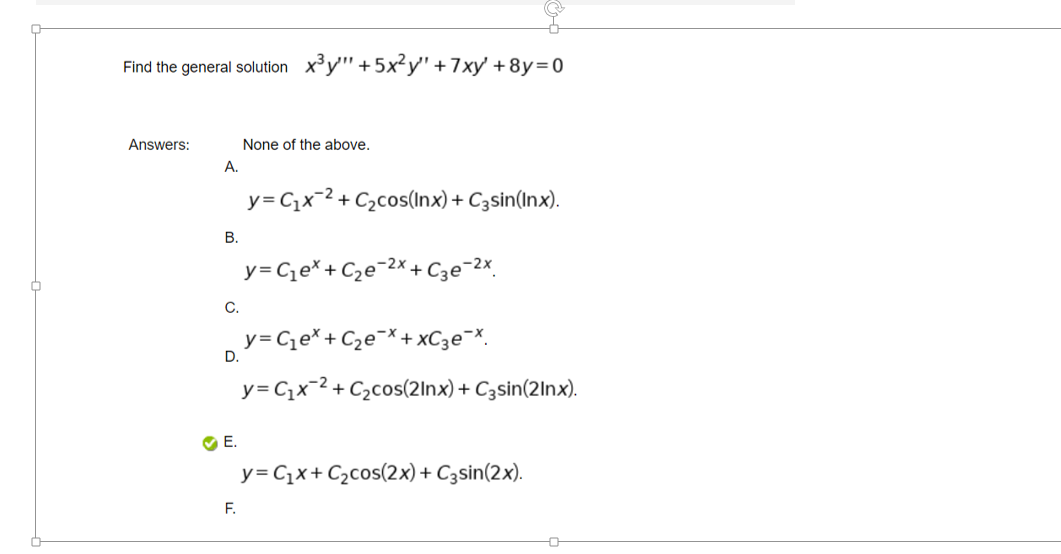 Solved Find A Homogeneous Euler Cauchy Differential Equation 7668