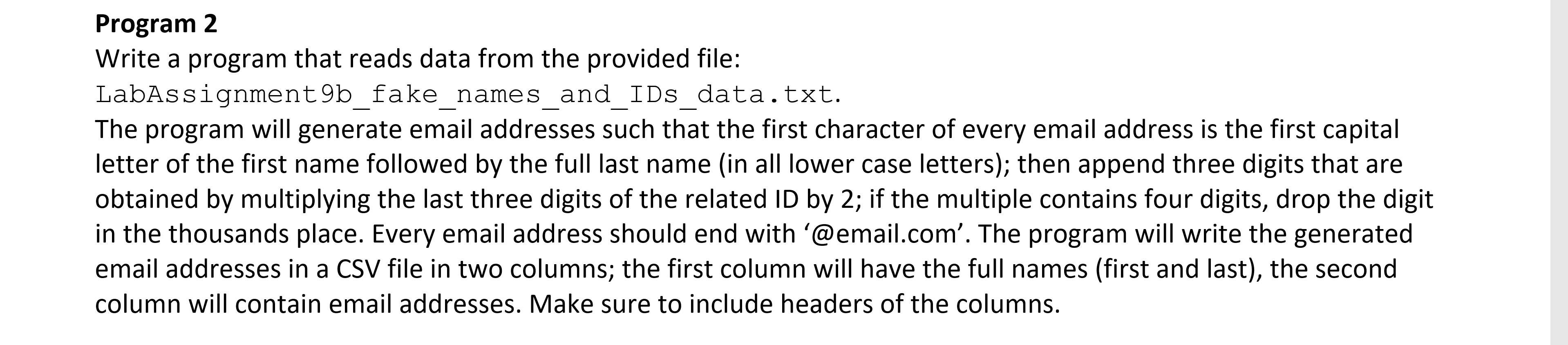 Program 2 Write a program that reads data from the | Chegg.com