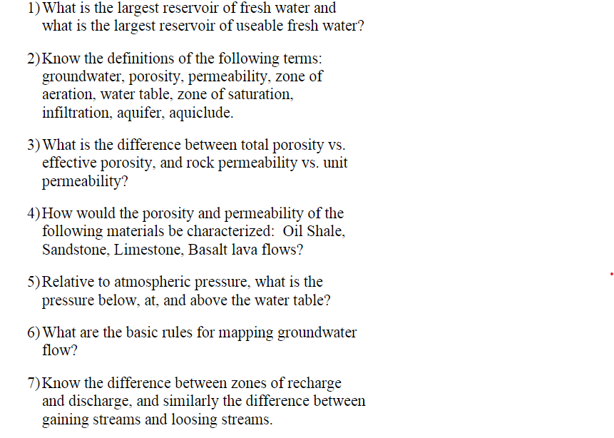 Solved 1) What is the largest reservoir of fresh water and
