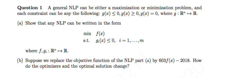 Solved Question 1 A general NLP can be either a maximization | Chegg.com