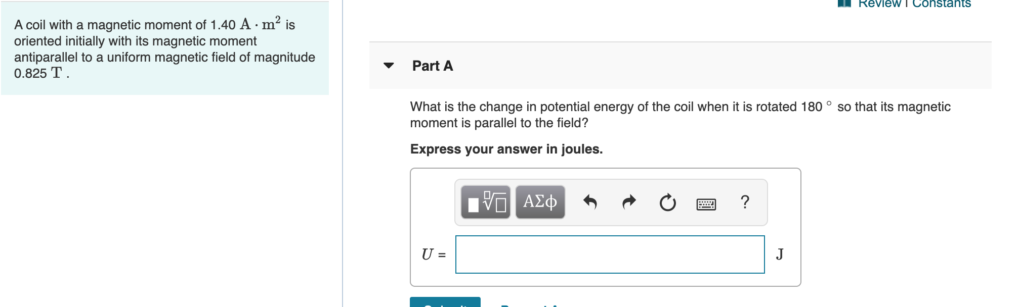 Solved 1 Review Constants A coil with a magnetic moment of | Chegg.com