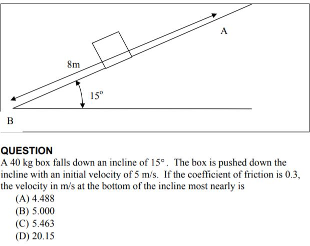 Solved 8m QUESTION A 40 kg box falls down an incline of 15°. | Chegg.com