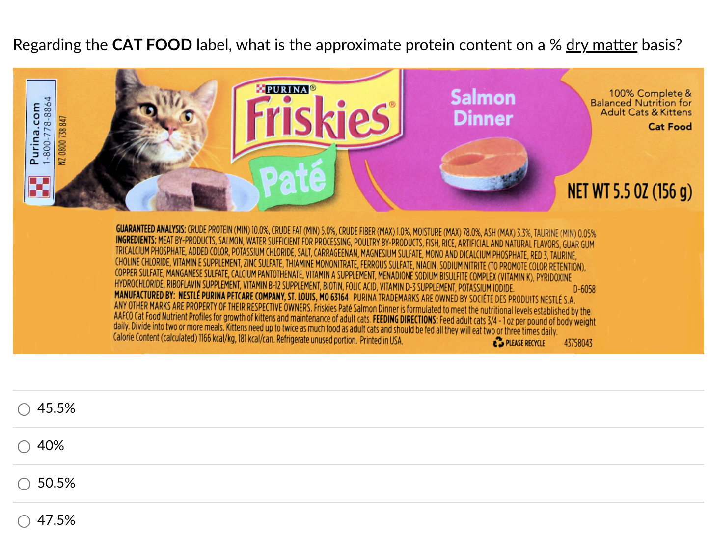 Cat food guaranteed analysis sale