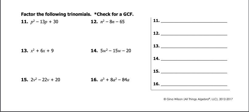 Factor The Following Trinomials Check For A Gcf Chegg Com