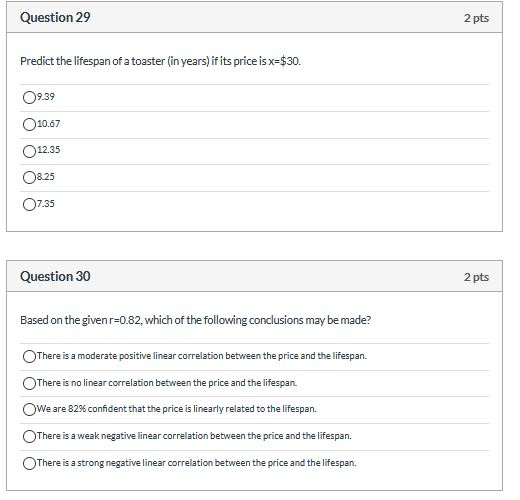 Solved The prices of 7 toasters x (in dollars) and their