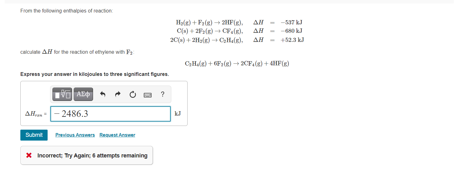 Solved From the following enthalpies of reaction H2 g Chegg