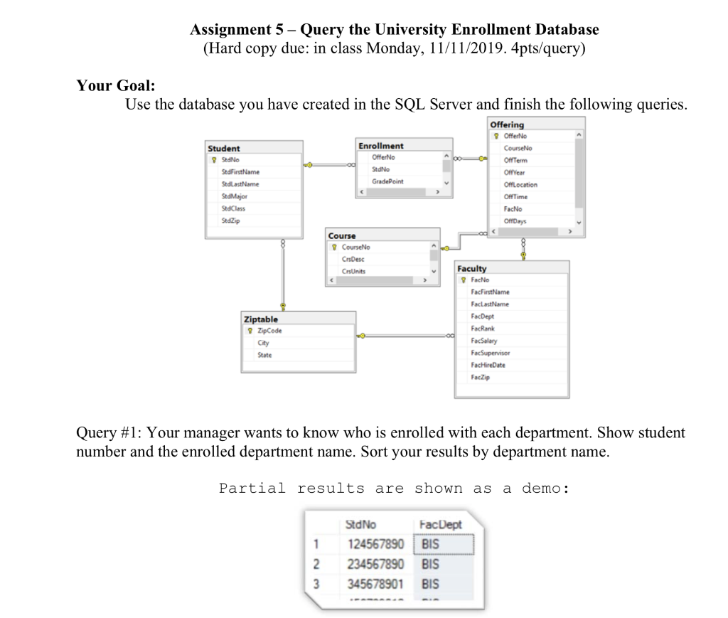 Solved: Assignment 5 Query University Enrollment Database