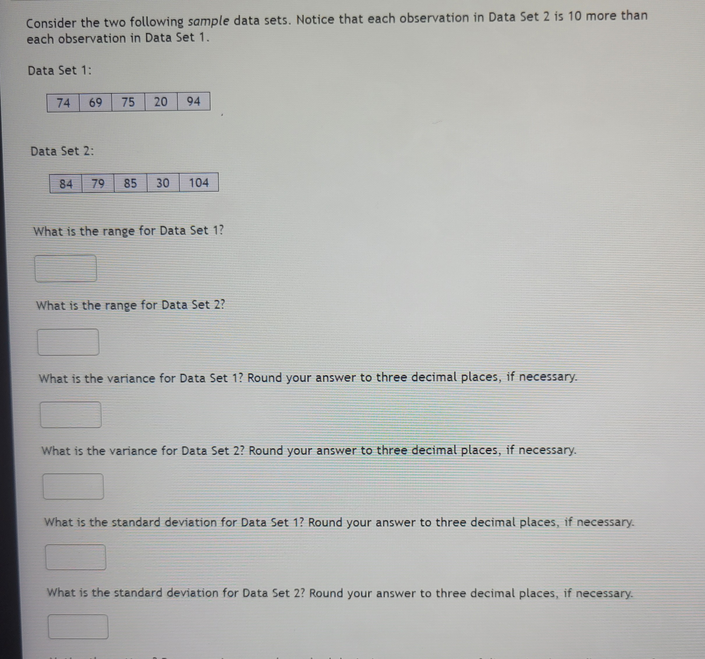 Solved consider the two following sample data sets notice chegg