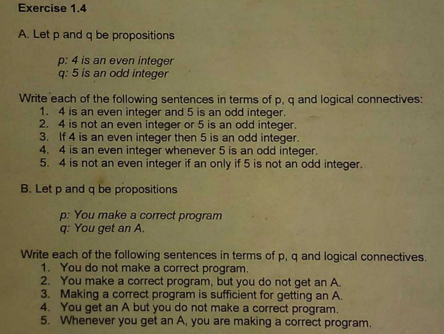 Solved Exercise 1.4 A. Let P And Q Be Propositions P: 4 Is | Chegg.com