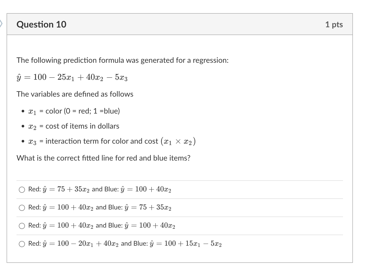 Solved Question 10The Following Prediction Formula Was | Chegg.com