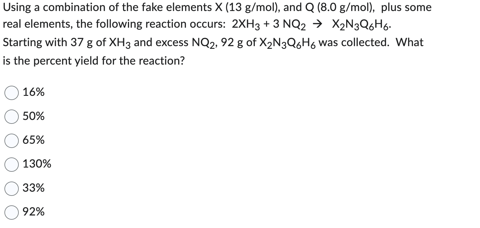 Solved Using a combination of the fake elements X(13 g/mol), | Chegg.com