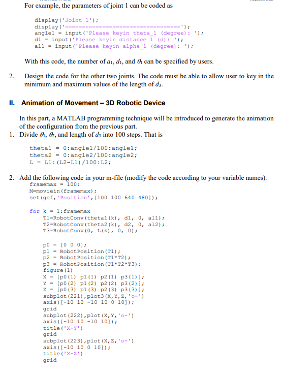 Write a MATALAB Script with required animation Read | Chegg.com