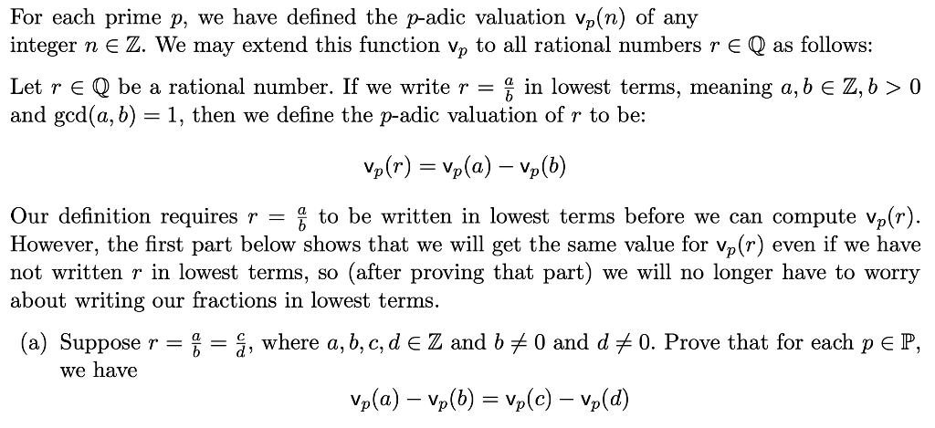 Solved For each prime p, we have defined the p-adic | Chegg.com