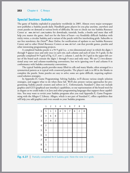 Solved 252 Chapter 6 C Arrays Special Section Sudoku The