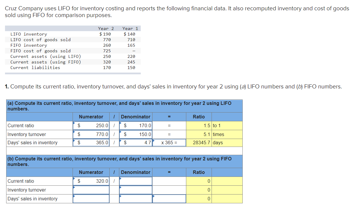 Solved Cruz Company uses LIFO for inventory costing and