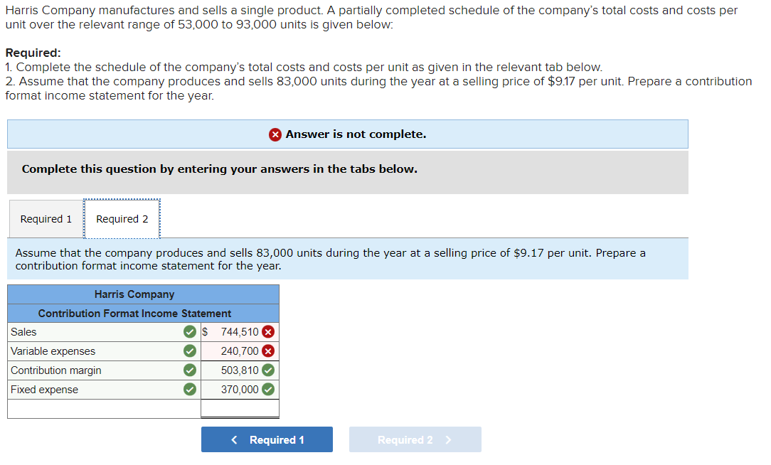 Solved Harris Company manufactures and sells a single