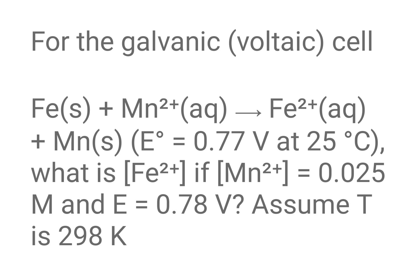 Solved For the galvanic (voltaic) cell | Chegg.com