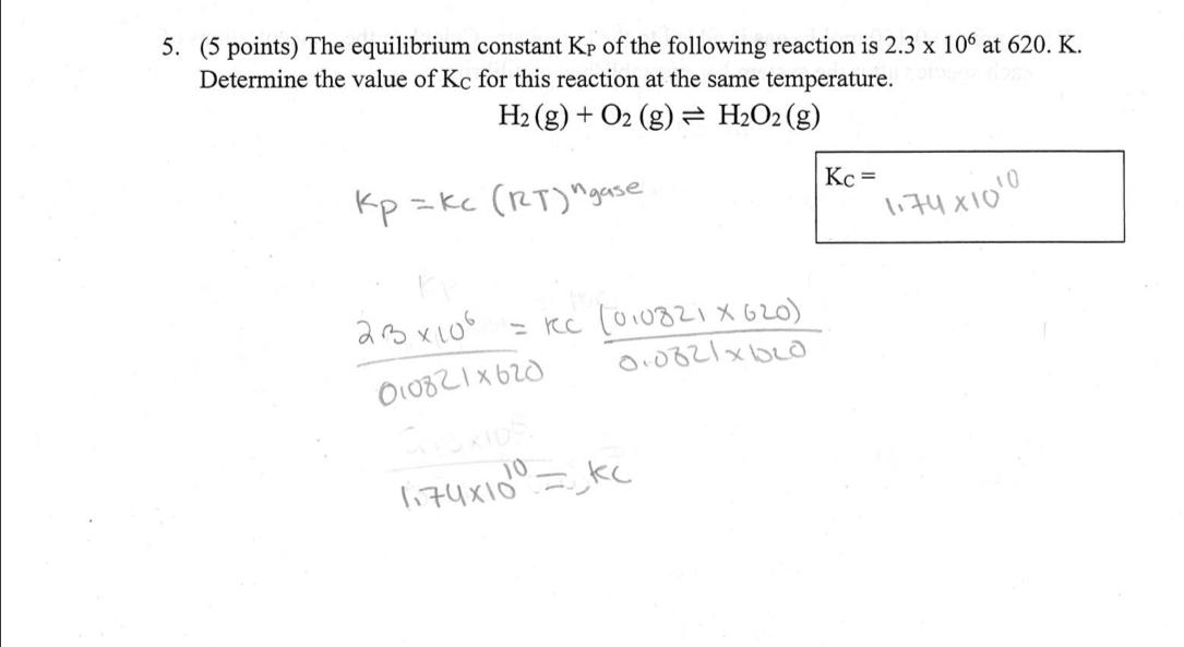 Solved 5 Points The Equilibrium Constant Kp Of The